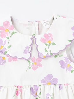 Bebe Yaka Poplin ?i?ekli K?z Bebek Elbise