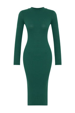 TRENDYOLMILLA Siyah Vucuda Oturan Y?rtmacl? Bisiklet Yaka Midi Fitilli Esnek Orme Kalem Elbise TWOAW21EL0135 фото 17