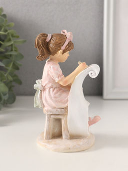 Фигурка «Девочка рисует, с котиком», полистоун, розовый 7.5×7×13 см