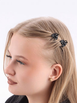 Цена за 12 шт. Крабик для волос «Чёрный ажур», цветок, 2.3 см