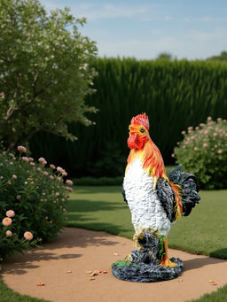 Садовая фигура из полистоуна «Петух на камне», 42×32×13 см