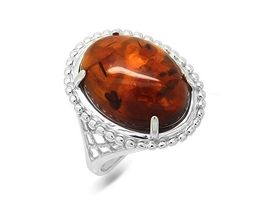 Кольцо из серебра янтарь, КП9