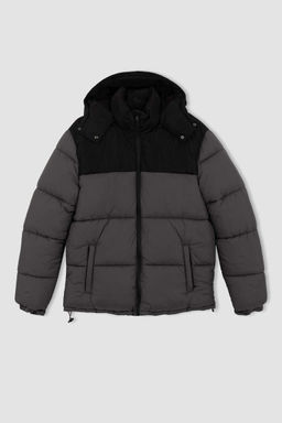 Водоотталкивающая куртка-пуховик стандартного кроя с капюшоном на полярной подкладке - Defacto фото 8