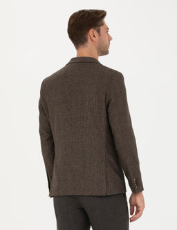 Kahverengi Y_n Kar___ml_ Slim Fit Ceket