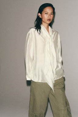 CAMISA FLUIDA LAZADAS ZW COLLECTION / Blanco - Zara фото 5