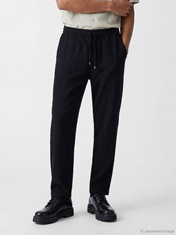 Regular Fit Keten G?r?n?ml? Erkek Pantolon
