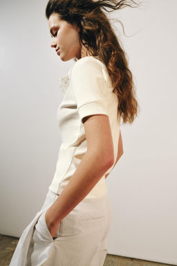 CAMISETA RIB BOTONES / blanco - Zara фото 3