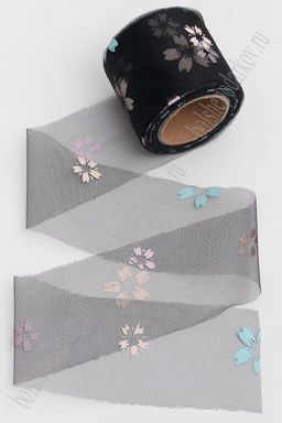 Фатин Цветочки 5,5 см*15 ярд (SF-6042) черный №2А
