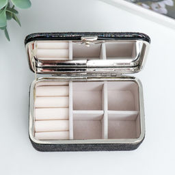 Шкатулка кожзам для украшений Мелкие квадратики. Чёрное серебро 6х7х12 см - Simaland фото 7