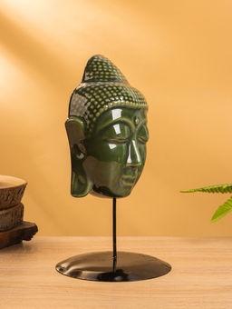 Маска «Будда», на подставке, 14×14×26 см, керамика, зелёная