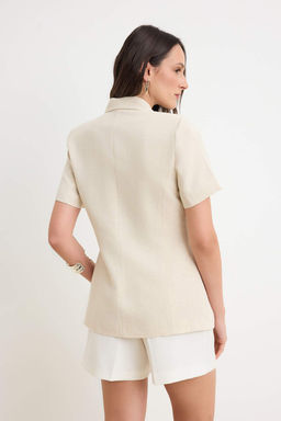Bej Keten Kar?s?ml? Astarl? K?sa Kollu Blazer Ceket TWOSS26BC00044