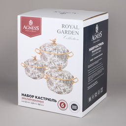 НАБОР КАСТРЮЛЬ AGNESS ЭМАЛИРОВАННЫХ СЕРИЯ ROYAL GARDEN, 6ПР. 2,1Л, 2,8Л И 3,8Л  фото 2