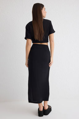 TRENDYOLMILLA Siyah Belde Toka Detayl? Dokumlu Kumas Midi Boy Dokuma Etek TWOSS25ET00046 фото 6