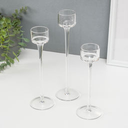 Набор подсвечников на 1 свечу «Прозрачность мыслей», 3 шт., стекло, h=26 см, 23 см, 20 см, прозрачный