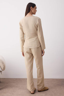 Bej Duz Muslin Dokuma Pijama Tak?m? THMAW26PT00022