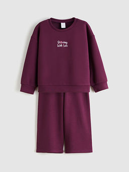 Bask?l? K?z ?ocuk Sweatshirt ve E?ofman Alt 2li