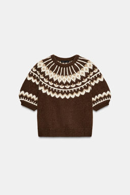 SHORT SLEEVE JACQUARD KNIT SWEATER - Zara фото 3