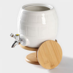 Бочонок фарфоровый с краником на деревянной подставке BellaTenero, 2.5 л, белое