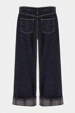 Antrasit %100 Pamuk Pa_a Ekose Detayl_ Y_ksek Bel Wide Leg Jeans TWOAW27JE00015 - Trendyolmilla фото 13