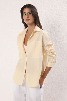 TRENDYOLMILLA Mavi Cizgili Cep Detayl? Oversize/Genis Kal?p Dokuma Gomlek TWOAW23GO00359  фото 12