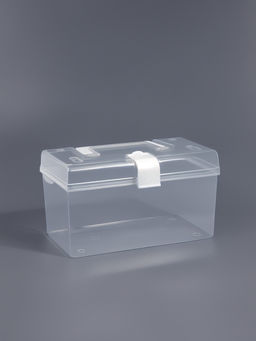 Бокс для хранения мелочей, с ручкой, 19.5×12×11 см, прозрачный/белый