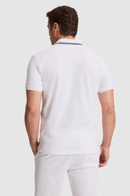 Erkek Beyaz Slim Fit Polo Yaka Basic Ti__rt