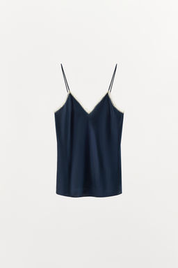 TOP LENCERO SEDA 100% PUNTILLA / Marino / Blanco - Zara фото 4