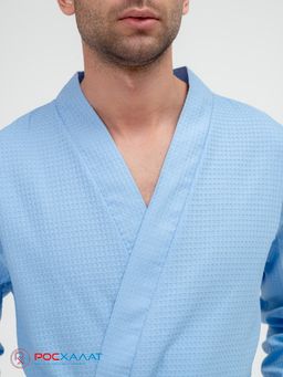 Мужской вафельный халат с планкой голубой В-03 (2)