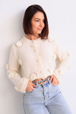 Martichelli Кардиган айвори с вязаными розами  фото 3