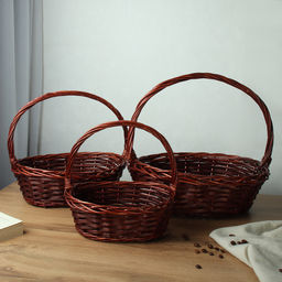 Корзина плетеная 3 штуки темно коричневые 37х30х12/32х24х10/26х20х9 см / S/3 22-29 /уп 28/овальная - Галеонтрейд фото 6