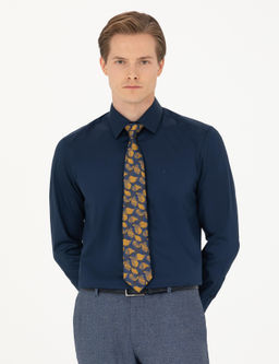 Темно-синяя базовая рубашка узкого кроя с длинным рукавом