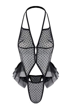 Siyah Tul Puantiyeli Pencere/Cut Out ve Volan Detayl? Kaps?z Ask?l? Orme Body THMAW26BD00005