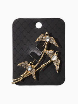 Брошь «Три ласточки», белая в золоте