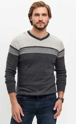 Пуловер мужской с V-образным вырезом F021-15-1723 d.grey - Fine joyce фото 3