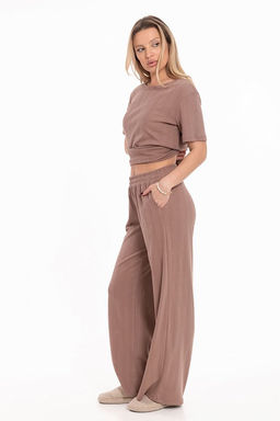 Брюки свободные из рибаны М325432к кофейный - Елена фото 4