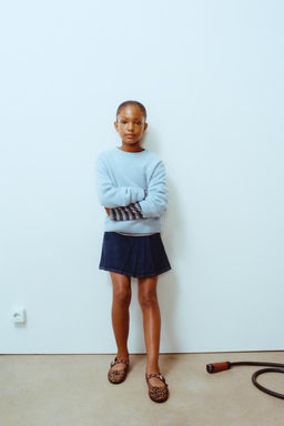 BOX PLEAT DENIM BERMUDA SKIRT