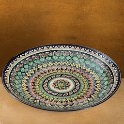 Ляган узбекский Риштанская керамика «Узоры» для плова, d=42 см, синий МИКС