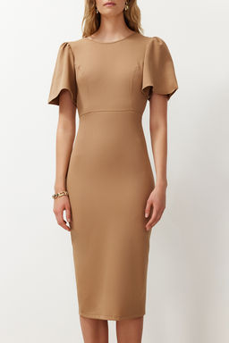 Vizon A Kesim Kolda Pili Detayl? Midi Kalem Etek Dokuma Elbise TWOSS24EL00659