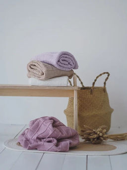 Плед вязаный хлопковый "Пудра" 0+