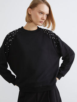 Bisiklet Yaka Ta?l? Oversize Kad?n Sweatshirt