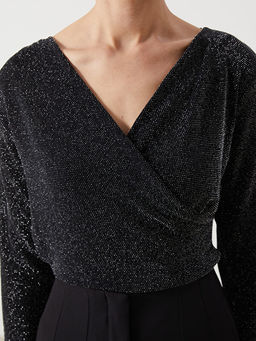 Kruvaze Yaka Parlak G?r?n?ml? Bluz