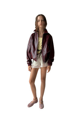 CAZADORA BOMBER EFECTO PIEL / Burgundy