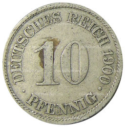 Монета 10 пфеннигов 1900 года А Германия