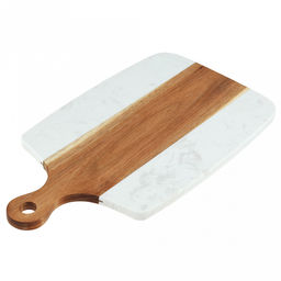 Доска разделочная деревянная "Мрамор" 40х21,8х1,3см, прямоугольная, с ручкой, вставка из белого композитного материала (Китай)