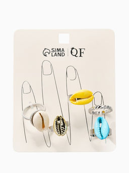 Набор колец 5 шт "Новый стиль" ракушки, размер МИКС, цветные в  серебре