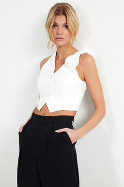 Trendyolmilla Ekru Fitted Gul Detayl? Crop Dokuma Yelek TWOSS24YE00026  фото 4