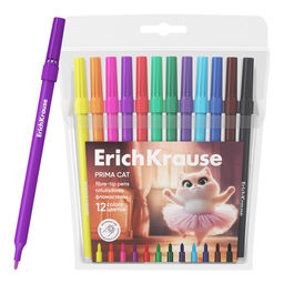 Фломастеры ErichKrause "Prima Cat" 12цв. в ПВХ уп. (65028) смываемые