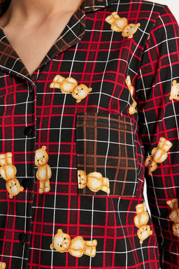 Trendyolmilla Cok Renkli %100 Pamuklu Ay?c?kl? Ekoseli Gomlek-Pantolon Orme Pijama Tak?m? THMAW24PT00104