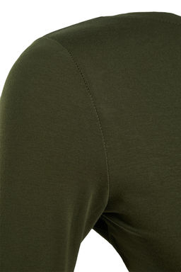 Haki Derin S?rt Dekolteli Fitted/Vucuda Oturan Pamuklu Esnek Orme Bluz TWOAW24BZ00173