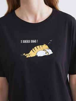 Bisiklet Yaka Bask?l? Kad?n Pijama ?st?